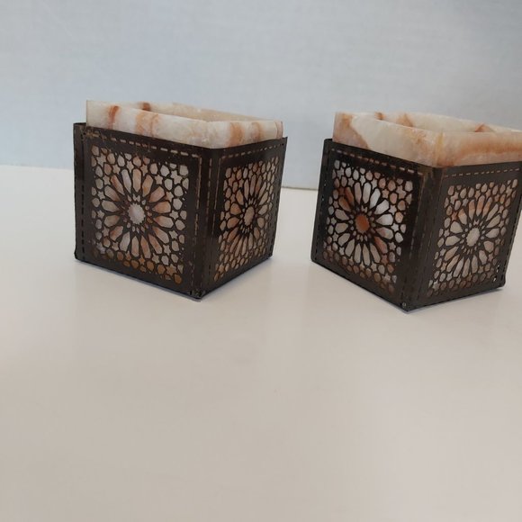 3/20 Pair of Handmade Marble cutout metal arabesque table accents box holder - Picture 4 of 9